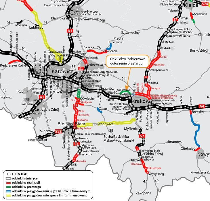 Mapa: lokalizacja obwodnicy Zabierzowa. Źródło: GDDKiA